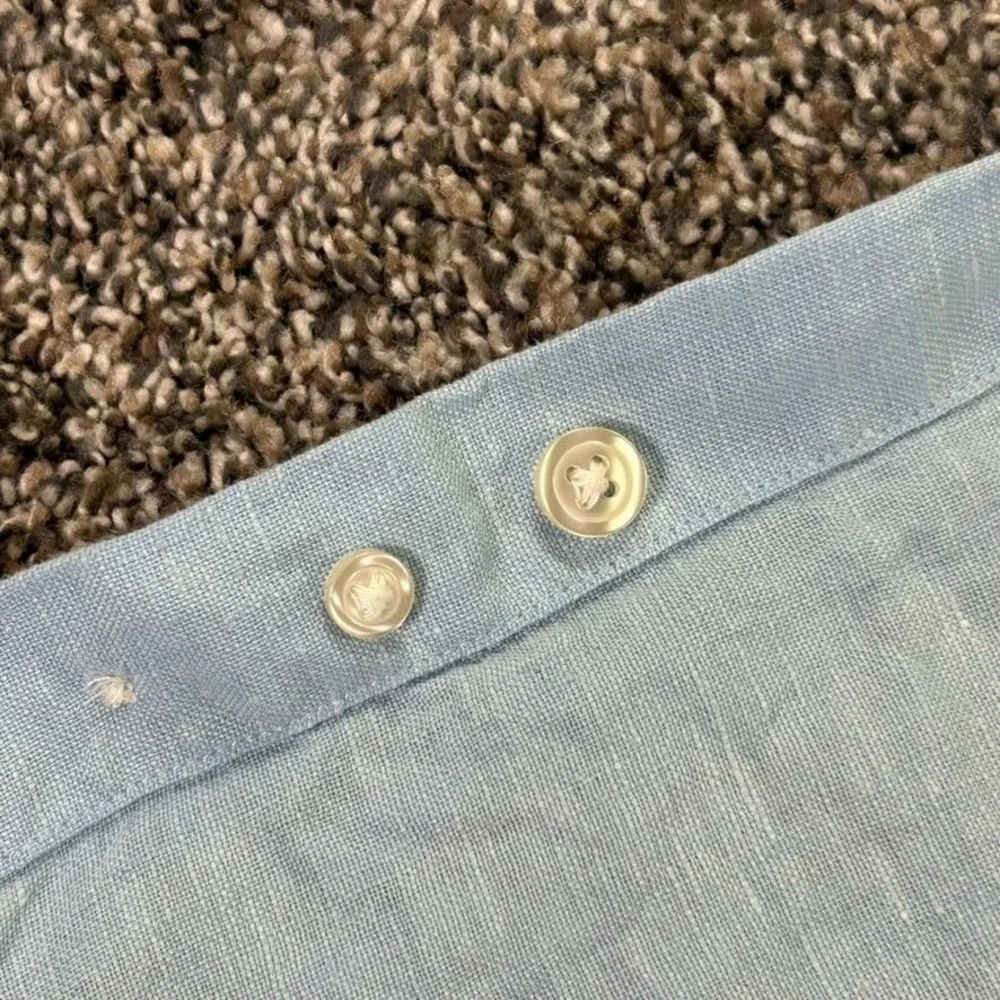 Charles Tyrwhitt‎ Classic Button Up Light Blue Linen Shirt Men XXL Long Sleeve